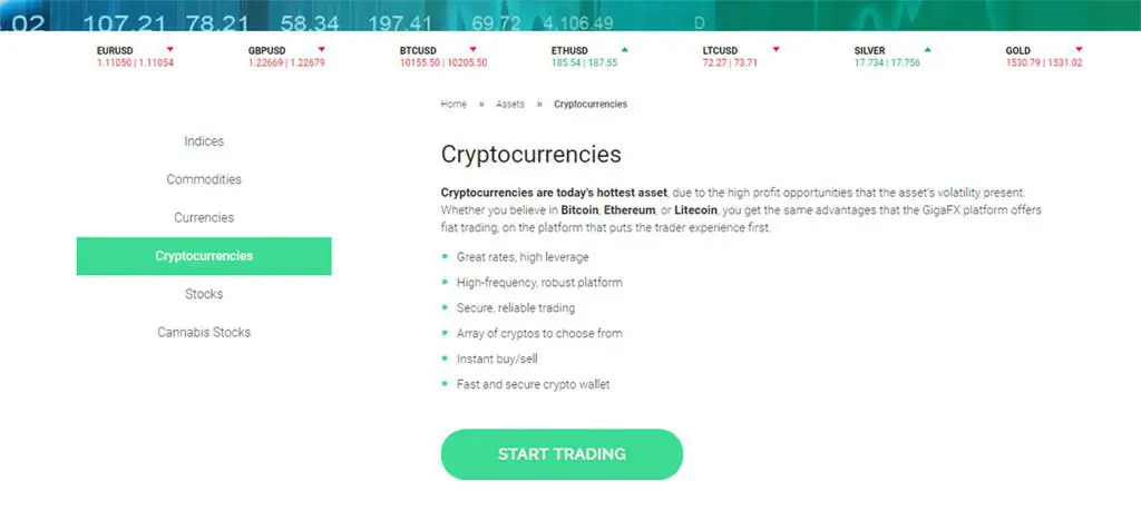 GigaFX: Cryptocurrency Trading